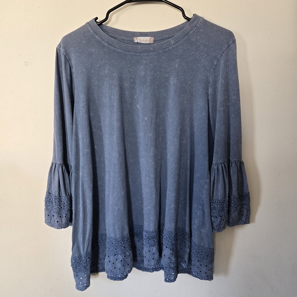 Altar'd State Tops - Altar'd State Blue Long Sleeve Top with Crochet Hem Large